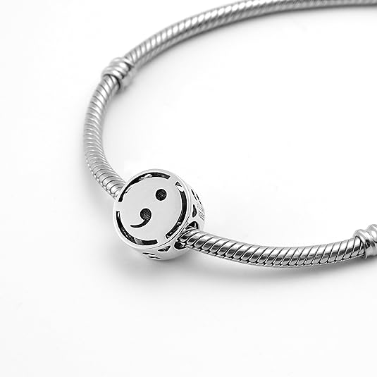 Semicolon Mental Health Awareness Silver Bead Charm - Bolenvi Pandora Disney Chamilia Cartier Tiffany Charm Bead Bracelet Jewelry 