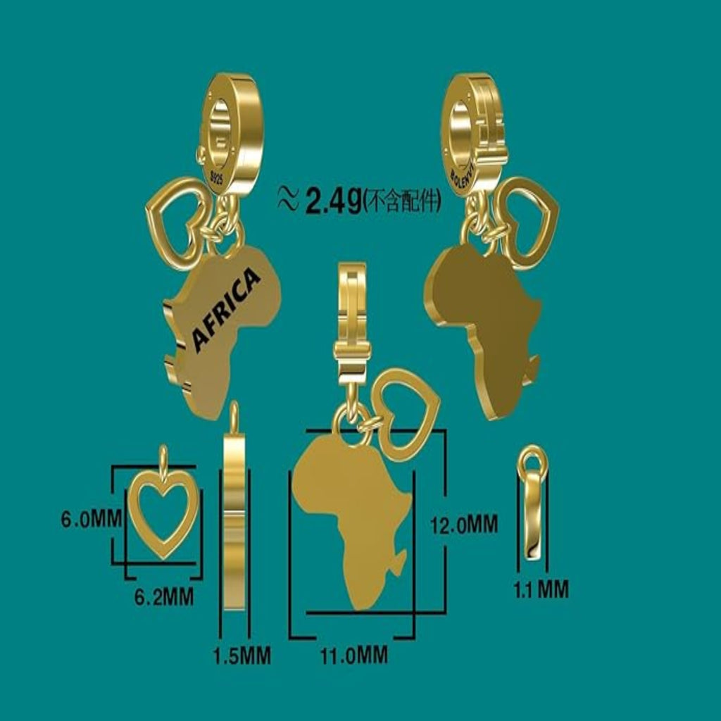 Africa African Continent Open Clasp Clip On Pendant 14K Gold Plated & 925 Sterling Silver Charm For Pandora & Other Charm Bracelets/Necklaces - Bolenvi Pandora Disney Chamilia Cartier Tiffany Charm Bead Bracelet Jewelry 