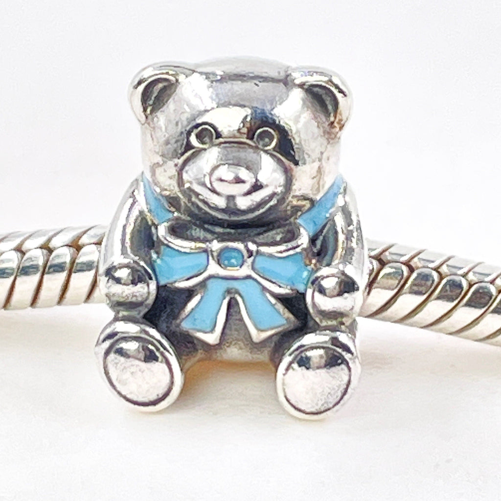 Blue Teddy Bear Sterling Silver Bead Charm - Bolenvi Pandora Disney Chamilia Cartier Tiffany Charm Bead Bracelet Jewelry 