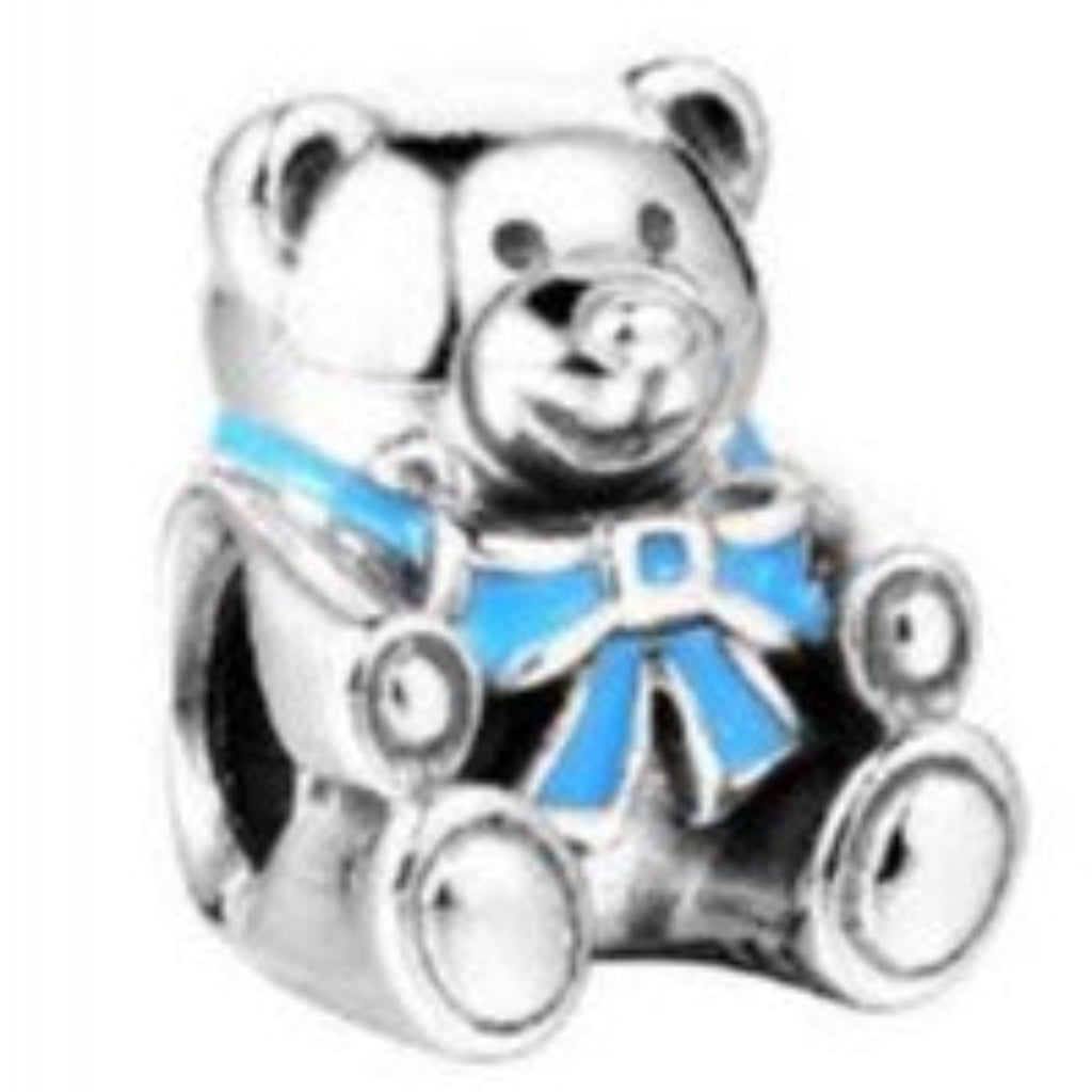 Blue Teddy Bear Sterling Silver Bead Charm - Bolenvi Pandora Disney Chamilia Cartier Tiffany Charm Bead Bracelet Jewelry 