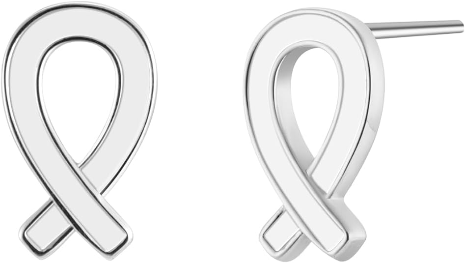 White Ribbon Stud Earrings - Bolenvi Pandora Disney Chamilia Cartier Tiffany Charm Bead Bracelet Jewelry 