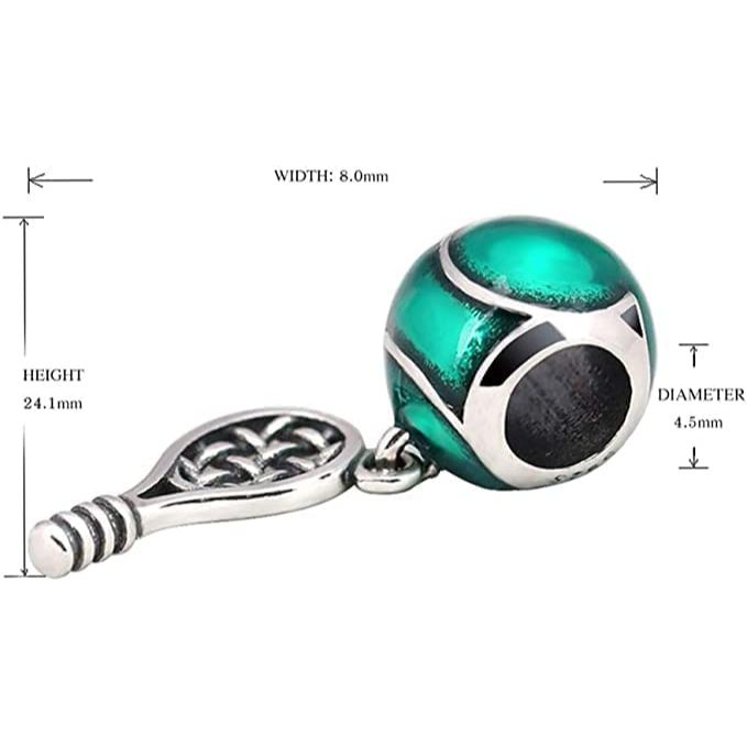 Tennis Ball Racquet Sports Dangle Pendant Bead Charm - Bolenvi Pandora Disney Chamilia Cartier Tiffany Charm Bead Bracelet Jewelry 