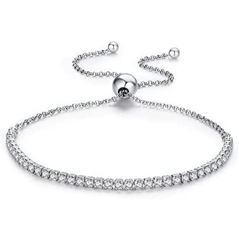 Crystallized Silver Adjustable Dainty Tennis Bracelet - Bolenvi Pandora Disney Chamilia Cartier Tiffany Charm Bead Bracelet Jewelry 