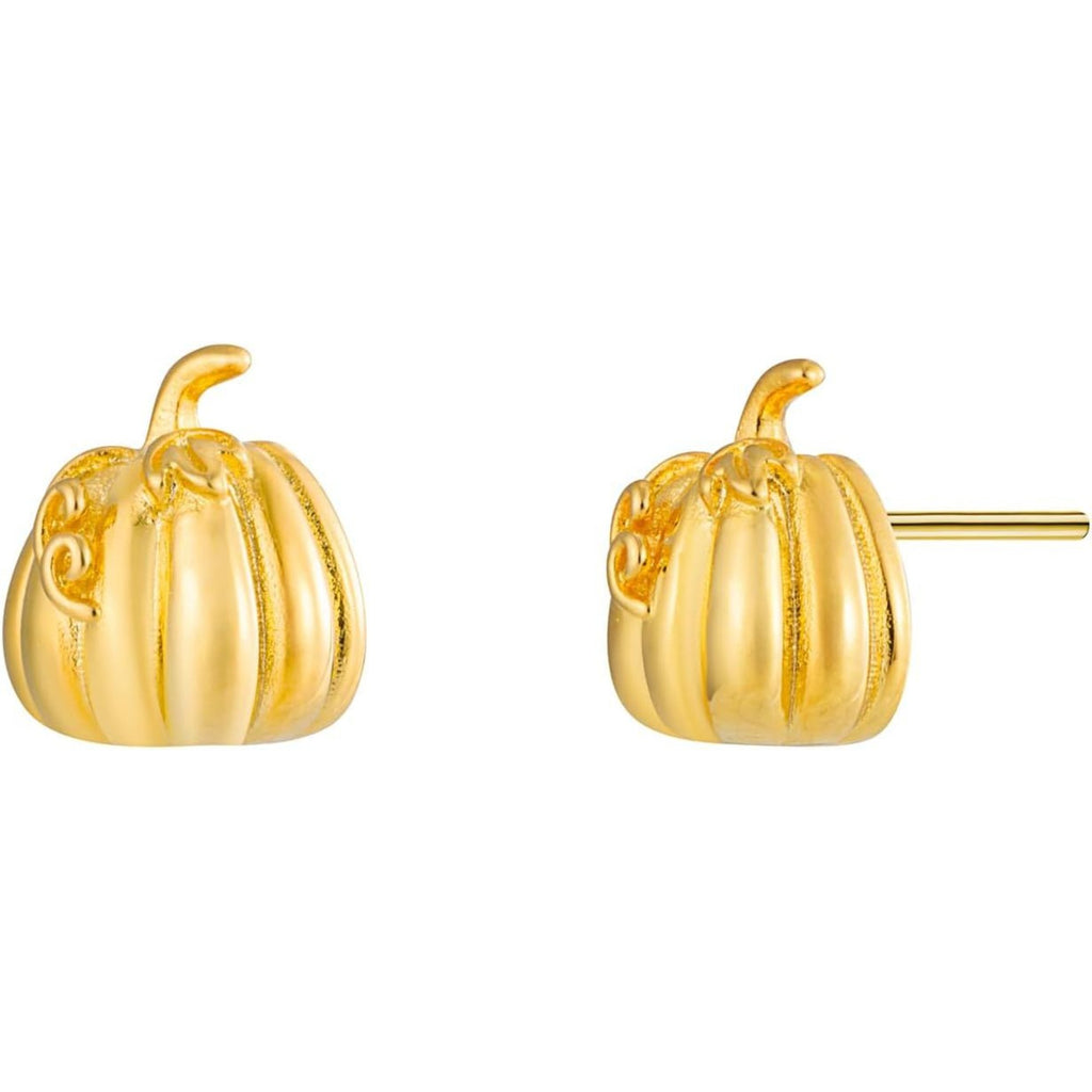 2D Autumn Gold Pumpkin Stud Earrings - Bolenvi Pandora Disney Chamilia Cartier Tiffany Charm Bead Bracelet Jewelry 