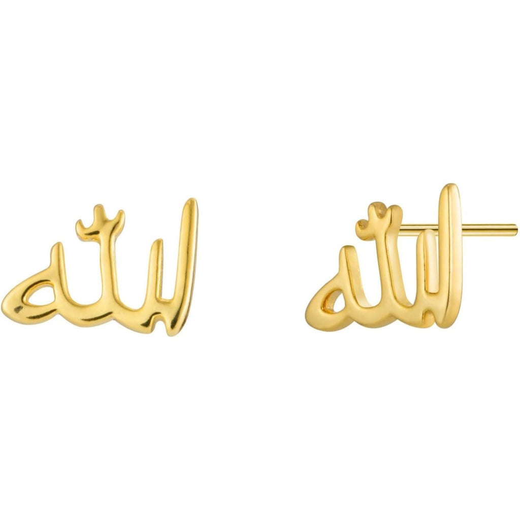 Gold Allah Stud Earrings - Bolenvi Pandora Disney Chamilia Cartier Tiffany Charm Bead Bracelet Jewelry 