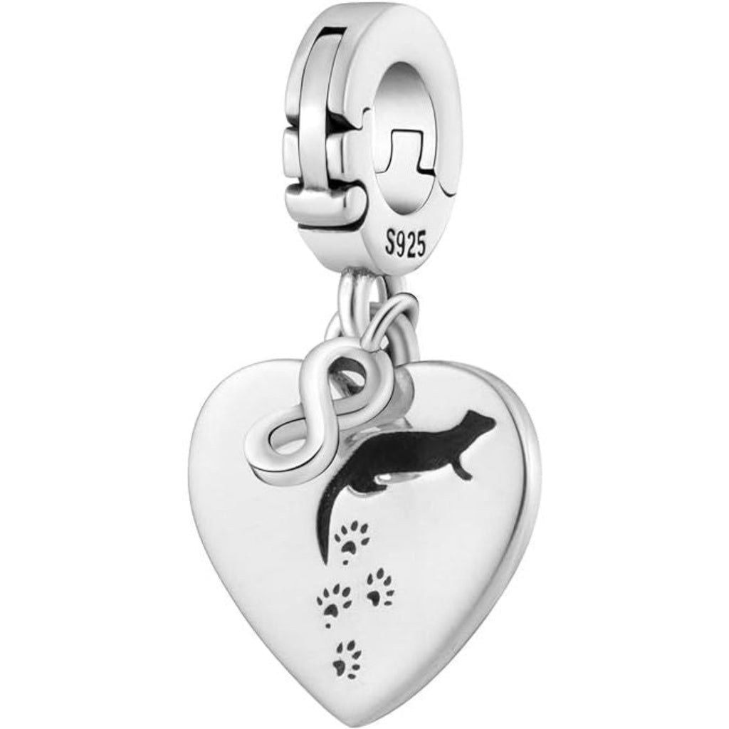 Ferret Footprint Heart Bead Charm - Bolenvi Pandora Disney Chamilia Cartier Tiffany Charm Bead Bracelet Jewelry 