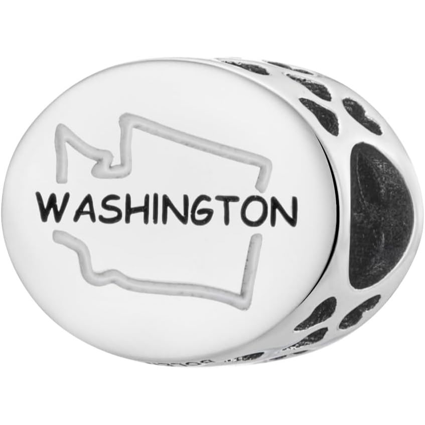 Washington State Bead Charm - Bolenvi Pandora Disney Chamilia Cartier Tiffany Charm Bead Bracelet Jewelry 