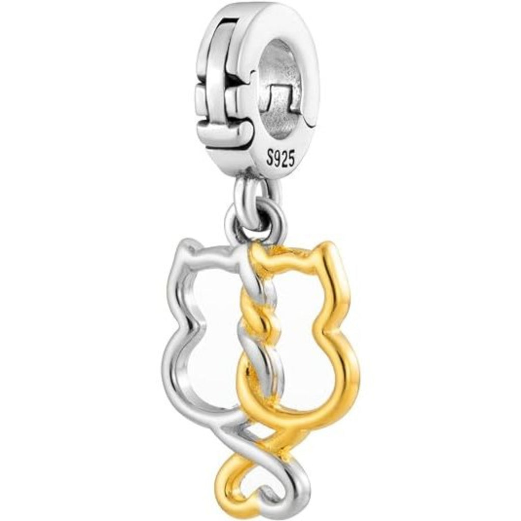 Twin Sitting Cats Pendant Charm - Bolenvi Pandora Disney Chamilia Cartier Tiffany Charm Bead Bracelet Jewelry 