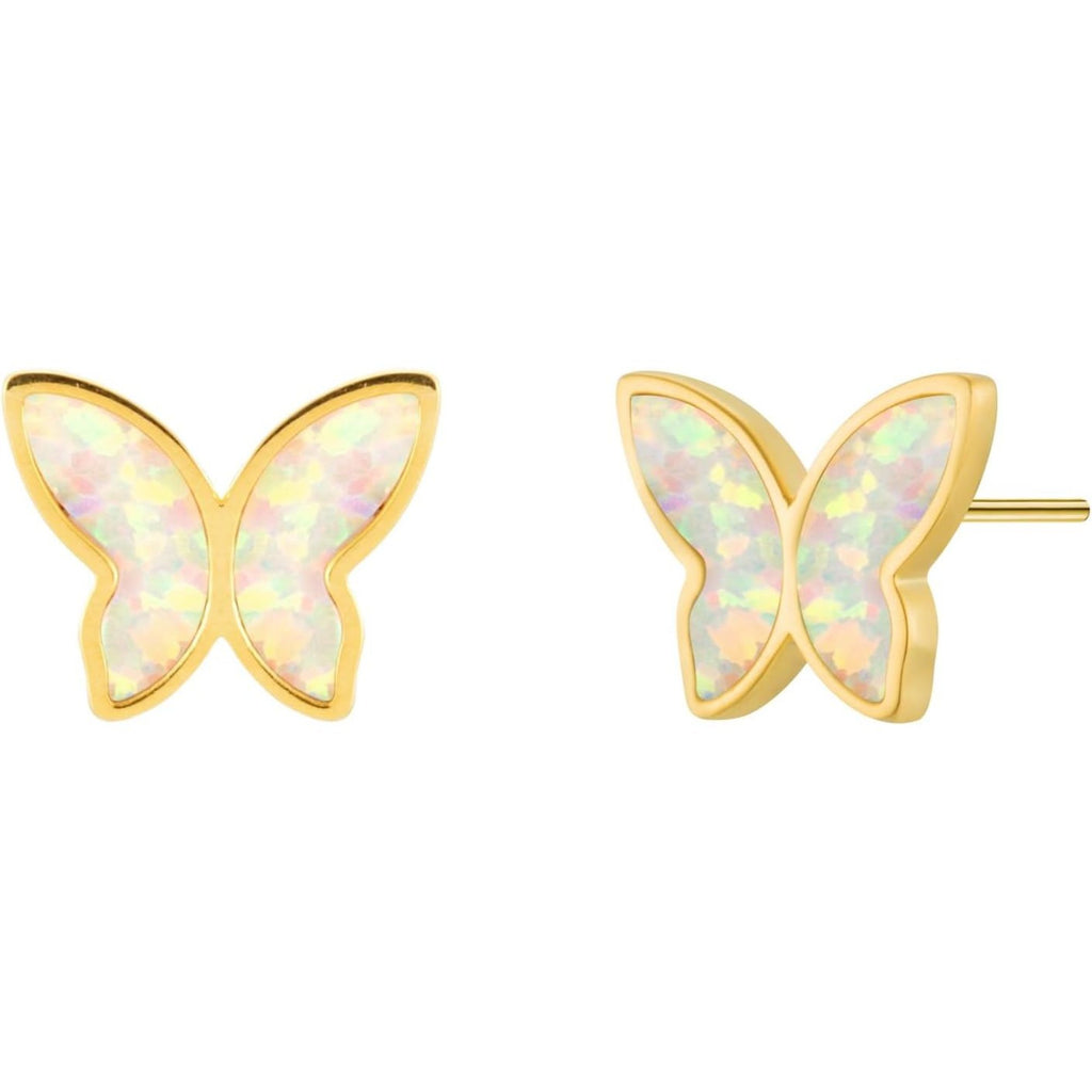 Iridescent Gold Opal Butterfly Stud Earrings - Bolenvi Pandora Disney Chamilia Cartier Tiffany Charm Bead Bracelet Jewelry 