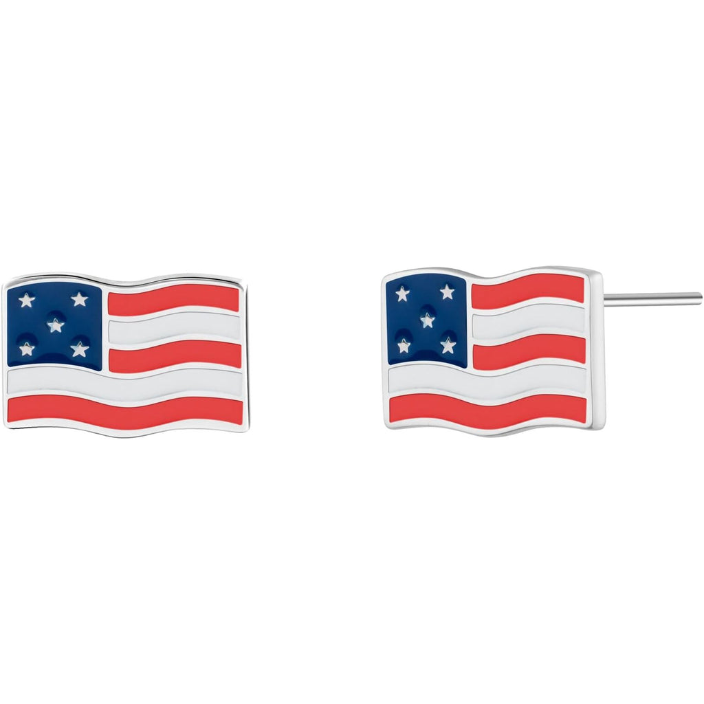 USA Flag Stud Earrings - Bolenvi Pandora Disney Chamilia Cartier Tiffany Charm Bead Bracelet Jewelry 