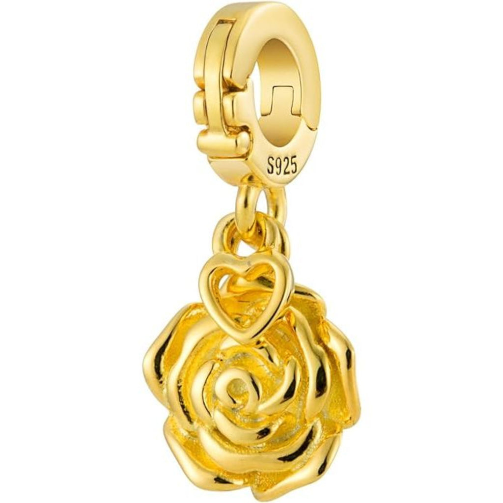 Yellow Gold Rose Pendant Charm - Bolenvi Pandora Disney Chamilia Cartier Tiffany Charm Bead Bracelet Jewelry 