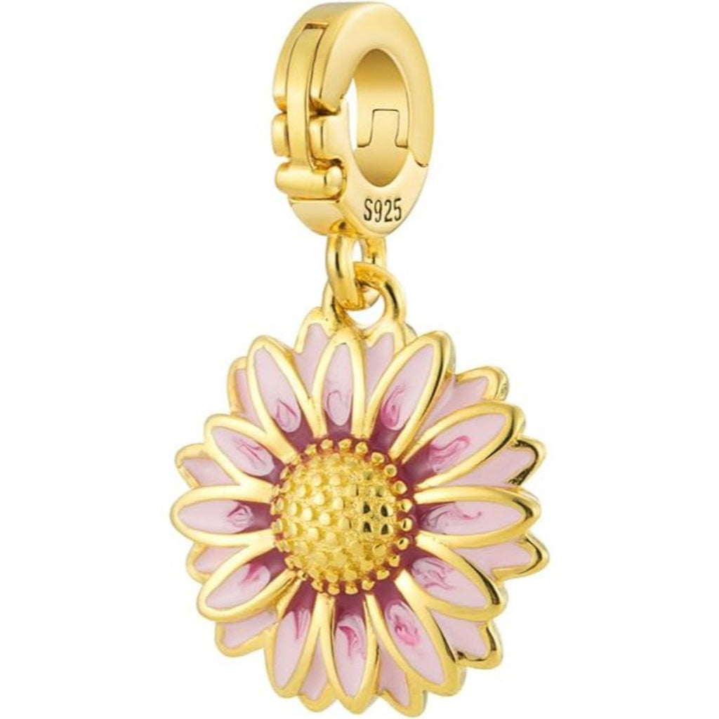 Golden Pink Daisy Pendant Charm - Bolenvi Pandora Disney Chamilia Cartier Tiffany Charm Bead Bracelet Jewelry 