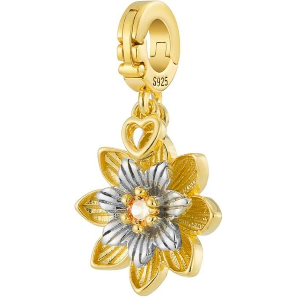 Golden Lotus Flower Pendant Charm - Bolenvi Pandora Disney Chamilia Cartier Tiffany Charm Bead Bracelet Jewelry 