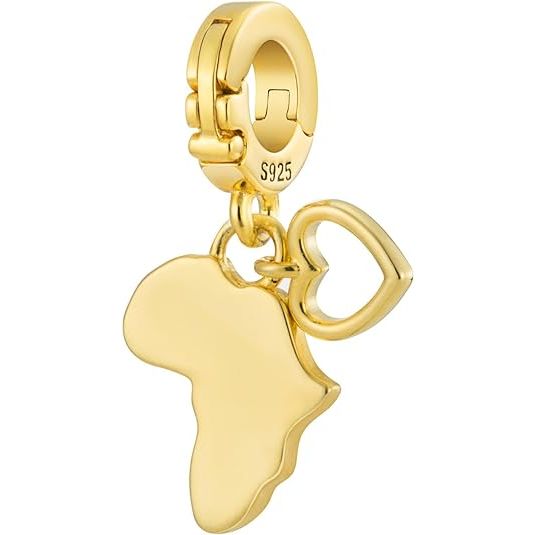 African Continent Open Clasp Clip On Pendant 14K Gold Plated - Bolenvi Pandora Disney Chamilia Cartier Tiffany Charm Bead Bracelet Jewelry 