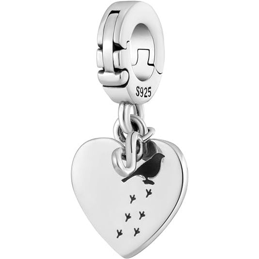 Bird Footprint Heart Bead Charm - Bolenvi Pandora Disney Chamilia Cartier Tiffany Charm Bead Bracelet Jewelry 