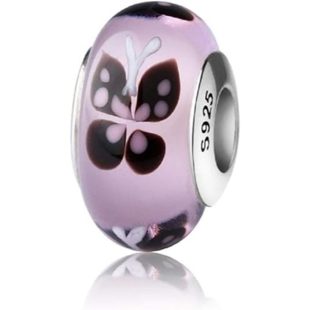 Purple Murano Glass Butterfly Bead Charm - Bolenvi Pandora Disney Chamilia Cartier Tiffany Charm Bead Bracelet Jewelry 