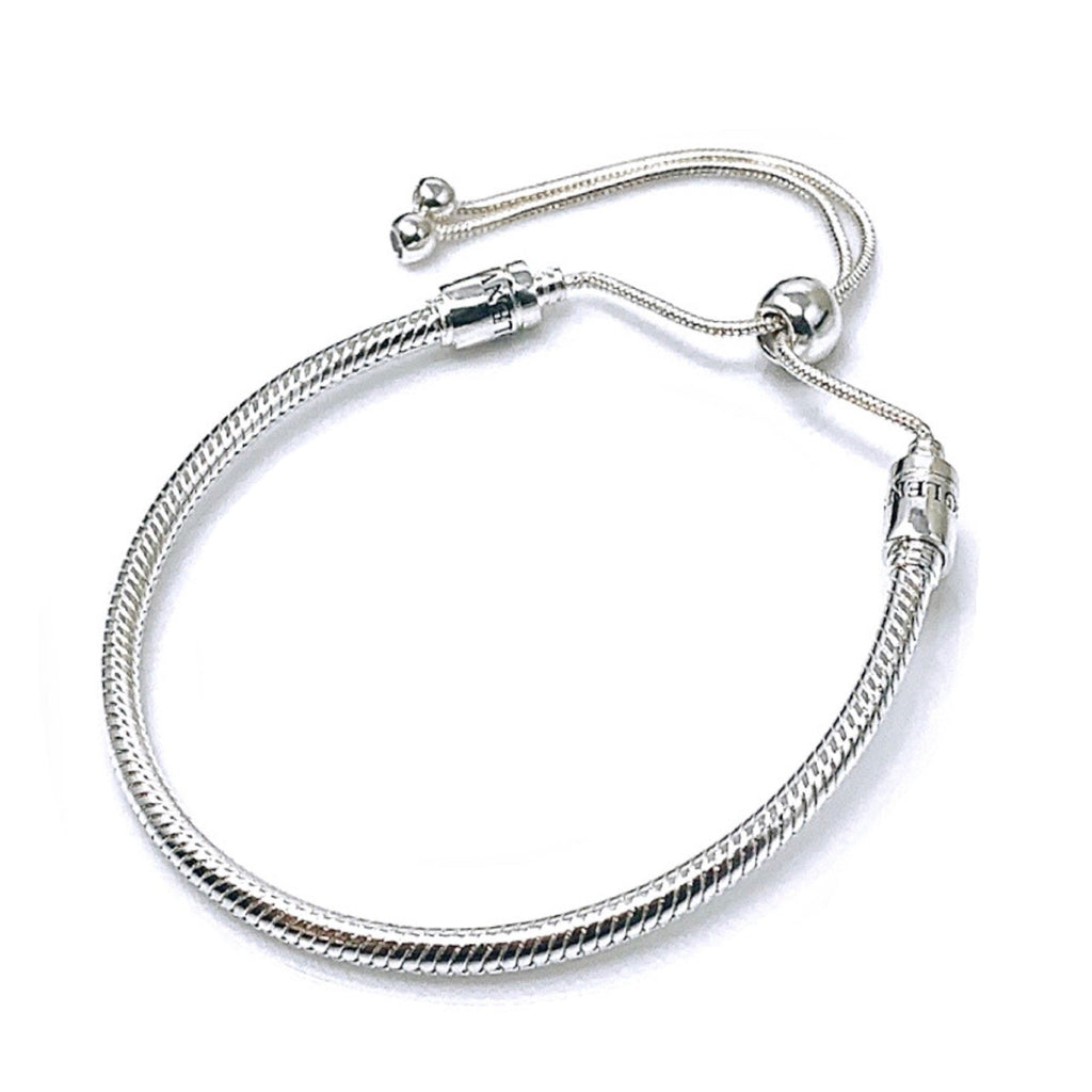 Silver Adjustable Snake Chain Bead Charm Bracelet - Bolenvi Pandora Disney Chamilia Jewelry 