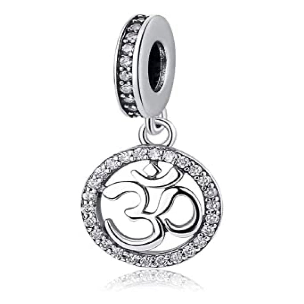 Om Ohm Aum Symbol Sterling Silver Dangle Pendant Bead Charm - Bolenvi Pandora Disney Chamilia Cartier Tiffany Charm Bead Bracelet Jewelry 