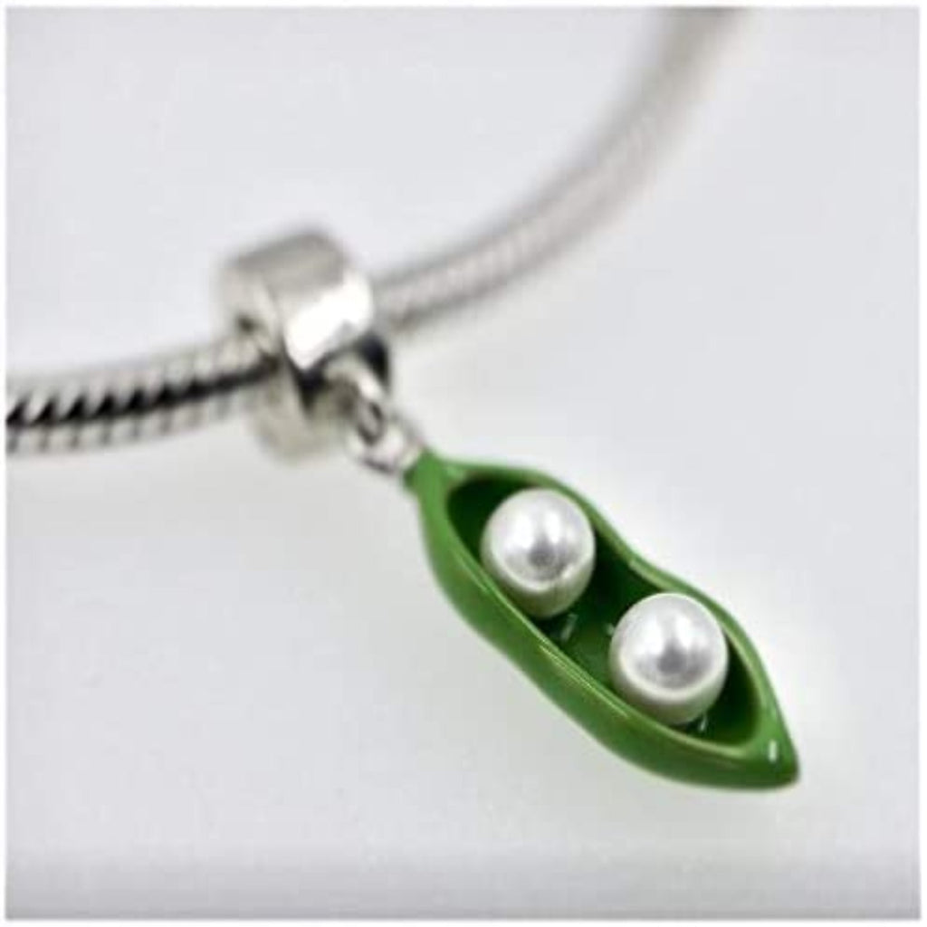 Green Sweet Pea Peapod Sterling Silver Dangle Pendant Bead Charm - Bolenvi Pandora Disney Chamilia Jewelry 