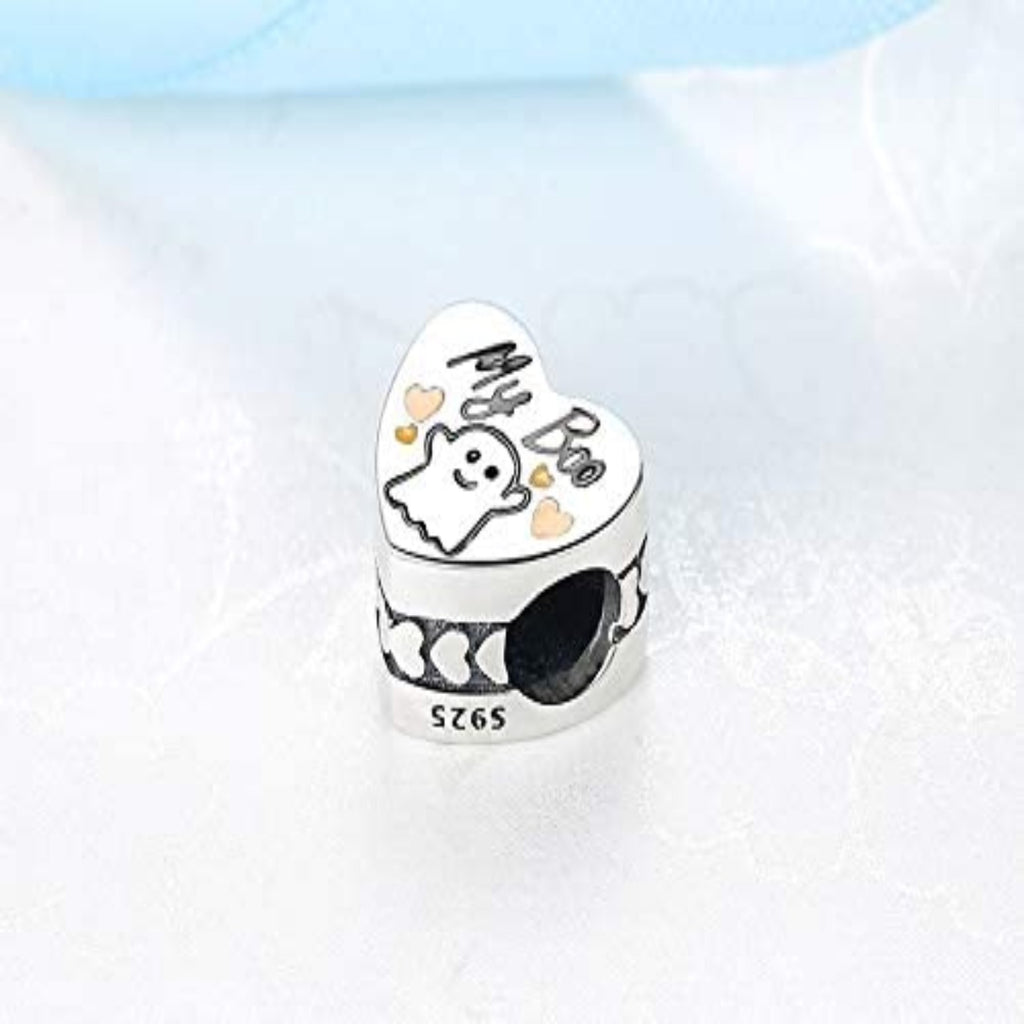 My Boo Cute Ghost Heart Sterling Silver Bead Charm - Bolenvi Pandora Disney Chamilia Cartier Tiffany Charm Bead Bracelet Jewelry 