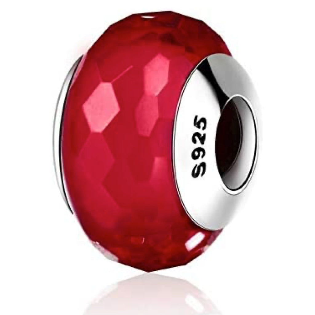Ruby Red Murano Crystal Sterling Silver Bead Charm - Bolenvi Pandora Disney Chamilia Jewelry 