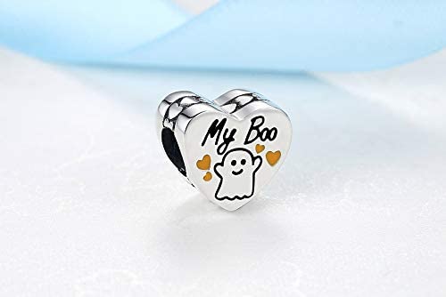 My Boo Cute Ghost Heart Sterling Silver Bead Charm - Bolenvi Pandora Disney Chamilia Cartier Tiffany Charm Bead Bracelet Jewelry 