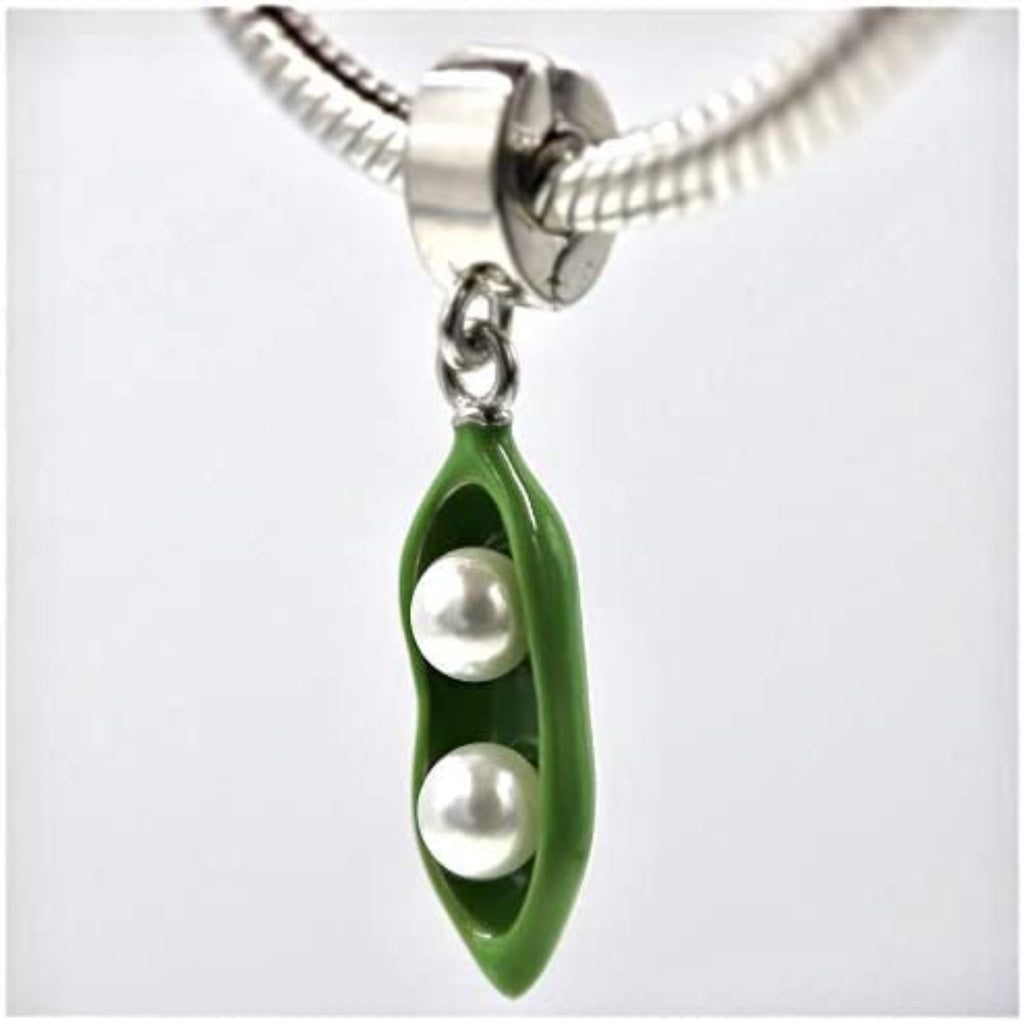 Green Sweet Pea Peapod Sterling Silver Dangle Pendant Bead Charm - Bolenvi Pandora Disney Chamilia Jewelry 