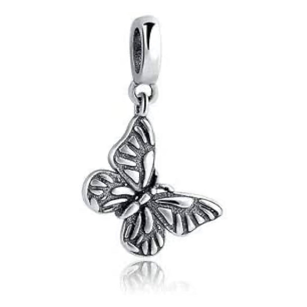 Monarch Butterfly Sterling Silver Dangle Pendant Bead Charm - Bolenvi Pandora Disney Chamilia Cartier Tiffany Charm Bead Bracelet Jewelry 
