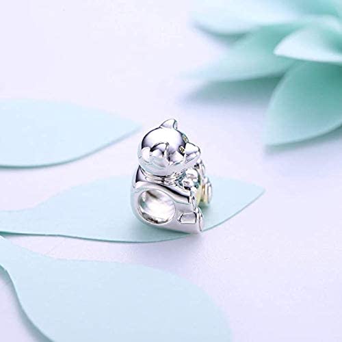 Gold Heart Teddy Bear Sterling Silver Dangle Pendant Bead Char - Bolenvi Pandora Disney Chamilia Jewelry 