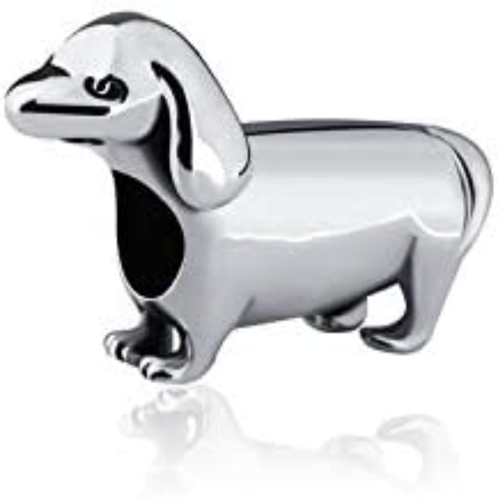 Doxie Dachshund Hound Sterling Silver Bead Charm - Bolenvi Pandora Disney Chamilia Cartier Tiffany Charm Bead Bracelet Jewelry 