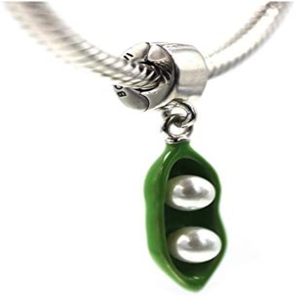 Green Sweet Pea Peapod Sterling Silver Dangle Pendant Bead Charm - Bolenvi Pandora Disney Chamilia Jewelry 