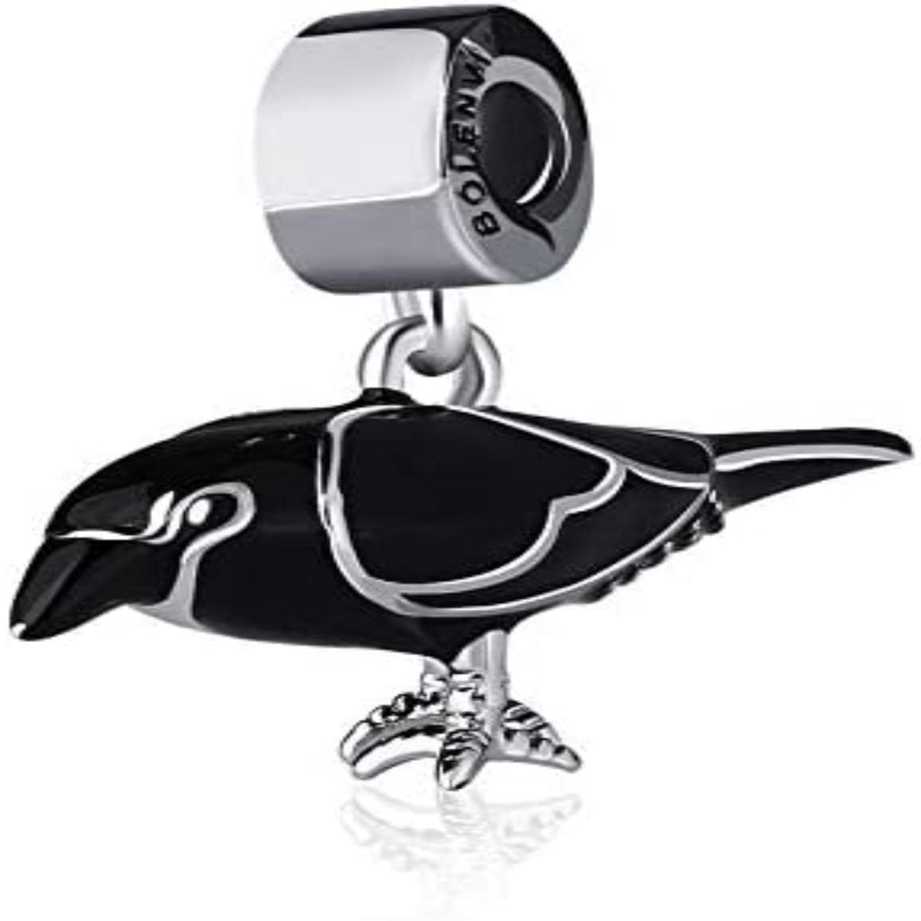 Black Bird Crow Raven Sterling Silver Dangle Pendant Bead Charm - Bolenvi Pandora Disney Chamilia Cartier Tiffany Charm Bead Bracelet Jewelry 