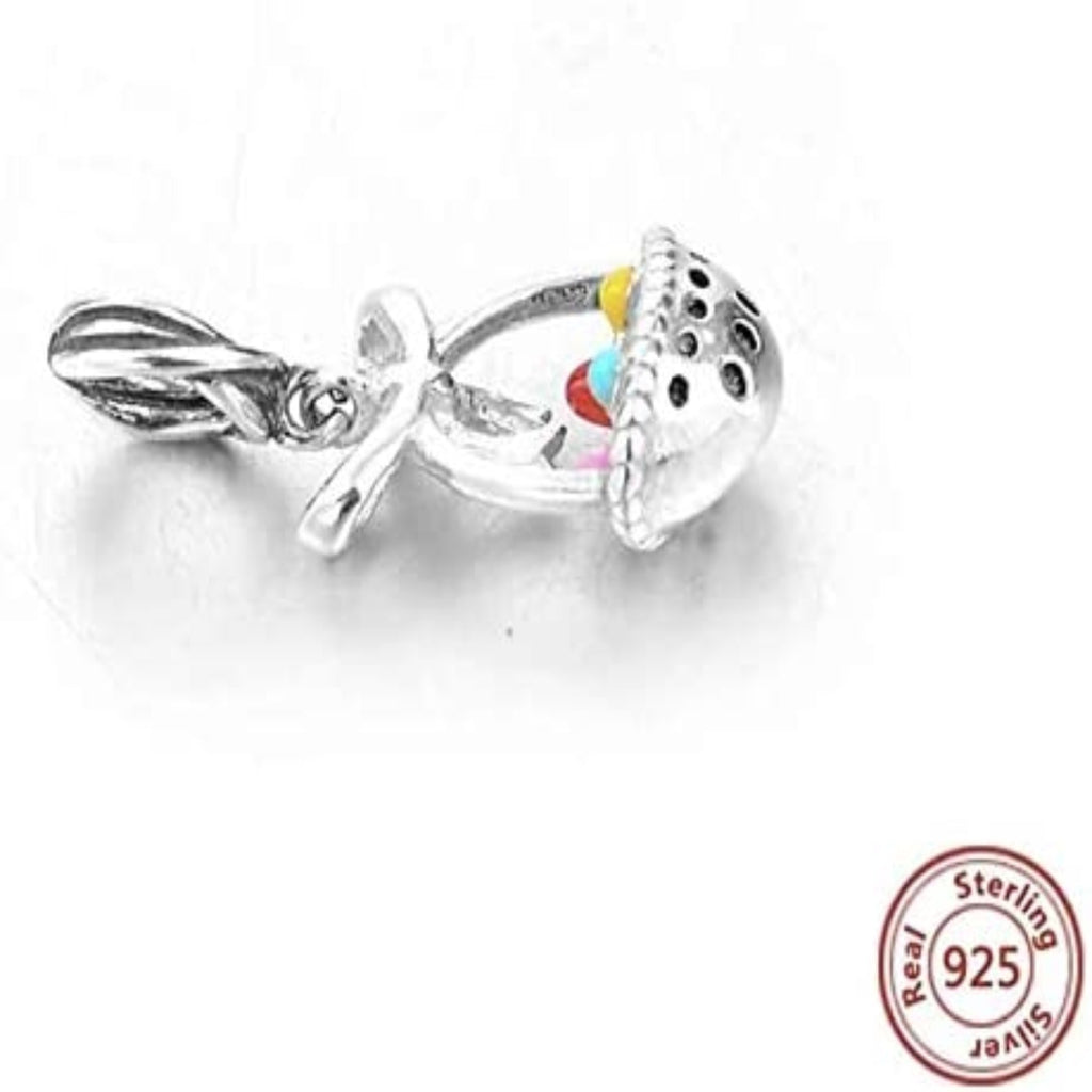 Easter Eggs Basket Sterling Silver Dangle Pendant Bead Charm - Bolenvi Pandora Disney Chamilia Cartier Tiffany Charm Bead Bracelet Jewelry 