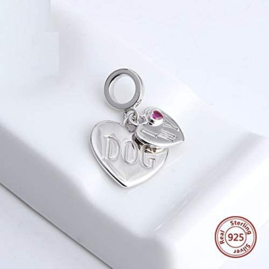 Love My Dog Sterling Silver Dangle Pendant Bead Charm - Bolenvi Pandora Disney Chamilia Cartier Tiffany Charm Bead Bracelet Jewelry 