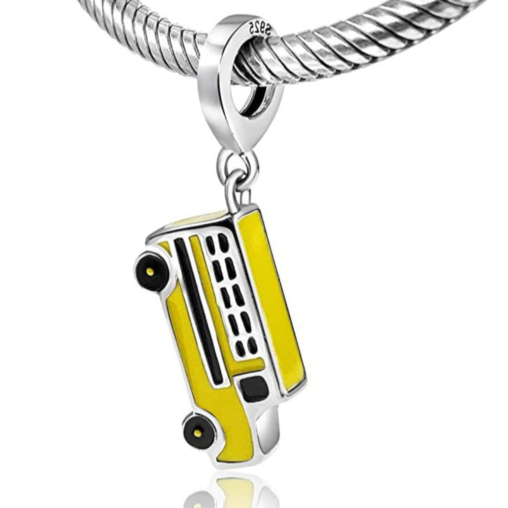 Yellow School Bus Sterling Silver Dangle Pendant Bead Charm - Bolenvi Pandora Disney Chamilia Cartier Tiffany Charm Bead Bracelet Jewelry 