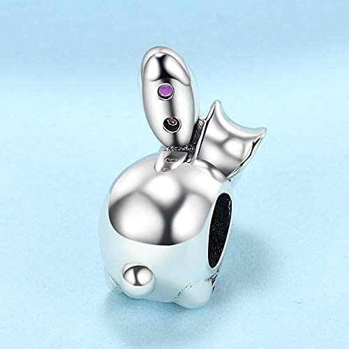 Pink Crystal Rabbit Bunny Sterling Silver Bead Charm - Bolenvi Pandora Disney Chamilia Cartier Tiffany Charm Bead Bracelet Jewelry 