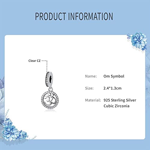 Om Ohm Aum Symbol Sterling Silver Dangle Pendant Bead Charm - Bolenvi Pandora Disney Chamilia Cartier Tiffany Charm Bead Bracelet Jewelry 