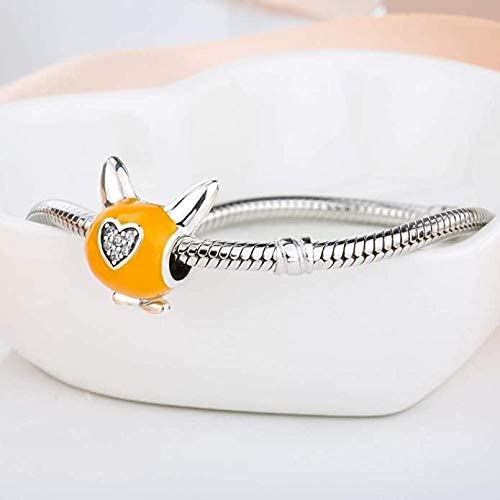 Pembroke Welsh Corgi Enamel CZ Dog Head Sterling Silver Dangle Pendant Bead Charm - Bolenvi Pandora Disney Chamilia Jewelry 