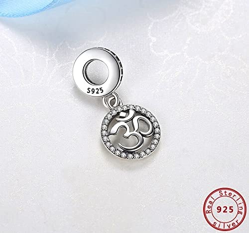 Om Ohm Aum Symbol Sterling Silver Dangle Pendant Bead Charm - Bolenvi Pandora Disney Chamilia Cartier Tiffany Charm Bead Bracelet Jewelry 