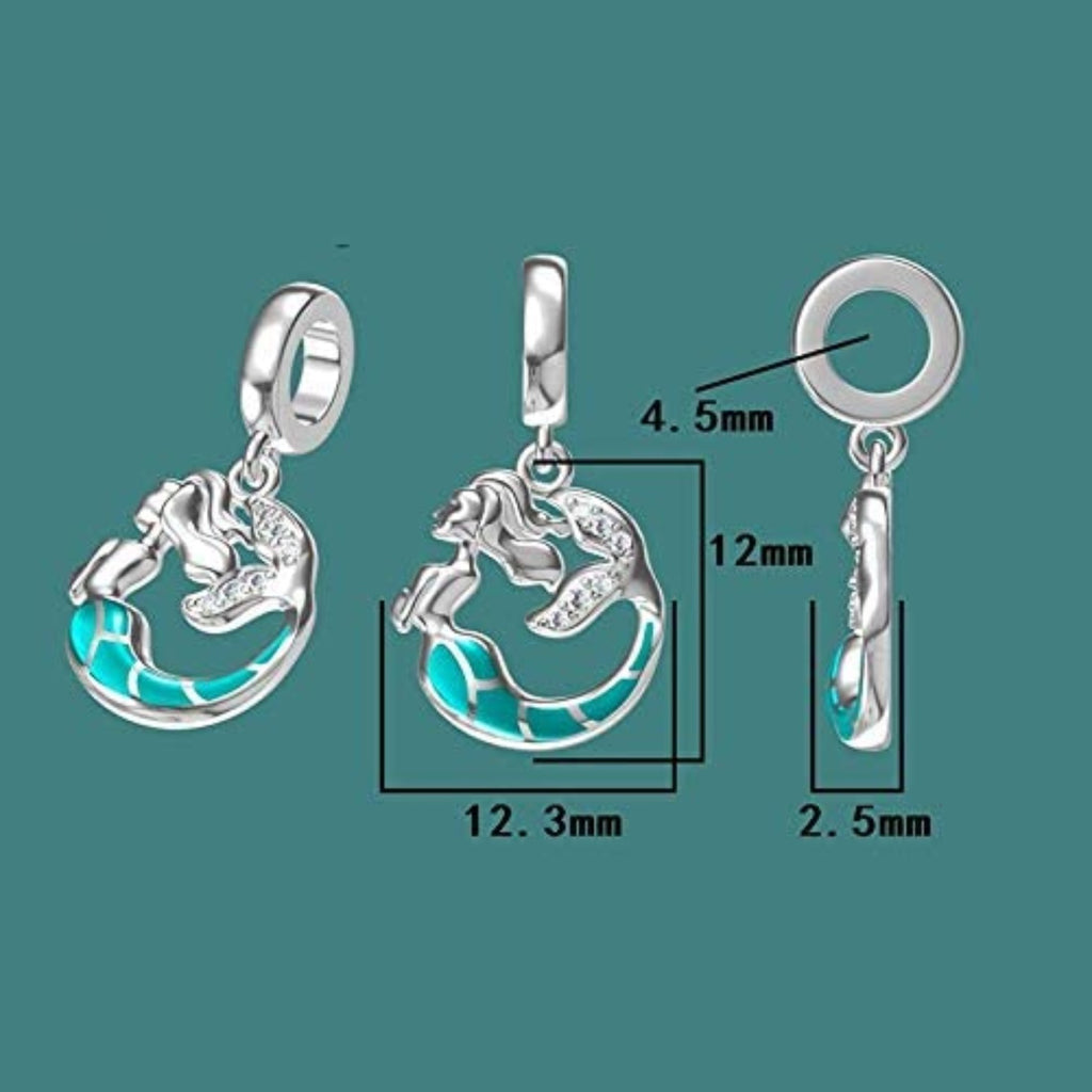 Glowing Mermaid Sterling Silver Dangle Pendant Bead Charm - Bolenvi Pandora Disney Chamilia Cartier Tiffany Charm Bead Bracelet Jewelry 