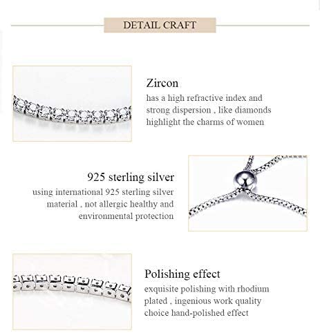 Silver Swarovski Crystallized Sterling Silver Adjustable Dainty Tennis Bracelet - Bolenvi Pandora Disney Chamilia Cartier Tiffany Charm Bead Bracelet Jewelry 