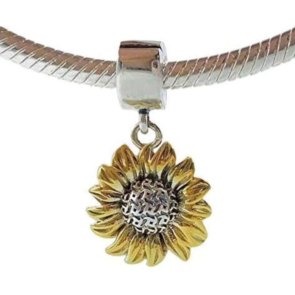 Gold Sunflower Sunshine Sterling Silver Dangle Pendant Bead Charm - Bolenvi Pandora Disney Chamilia Jewelry 