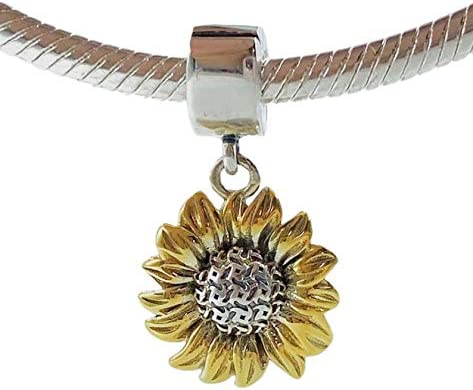 Gold Sunflower Sunshine Sterling Silver Dangle Pendant Bead Charm - Bolenvi Pandora Disney Chamilia Jewelry 