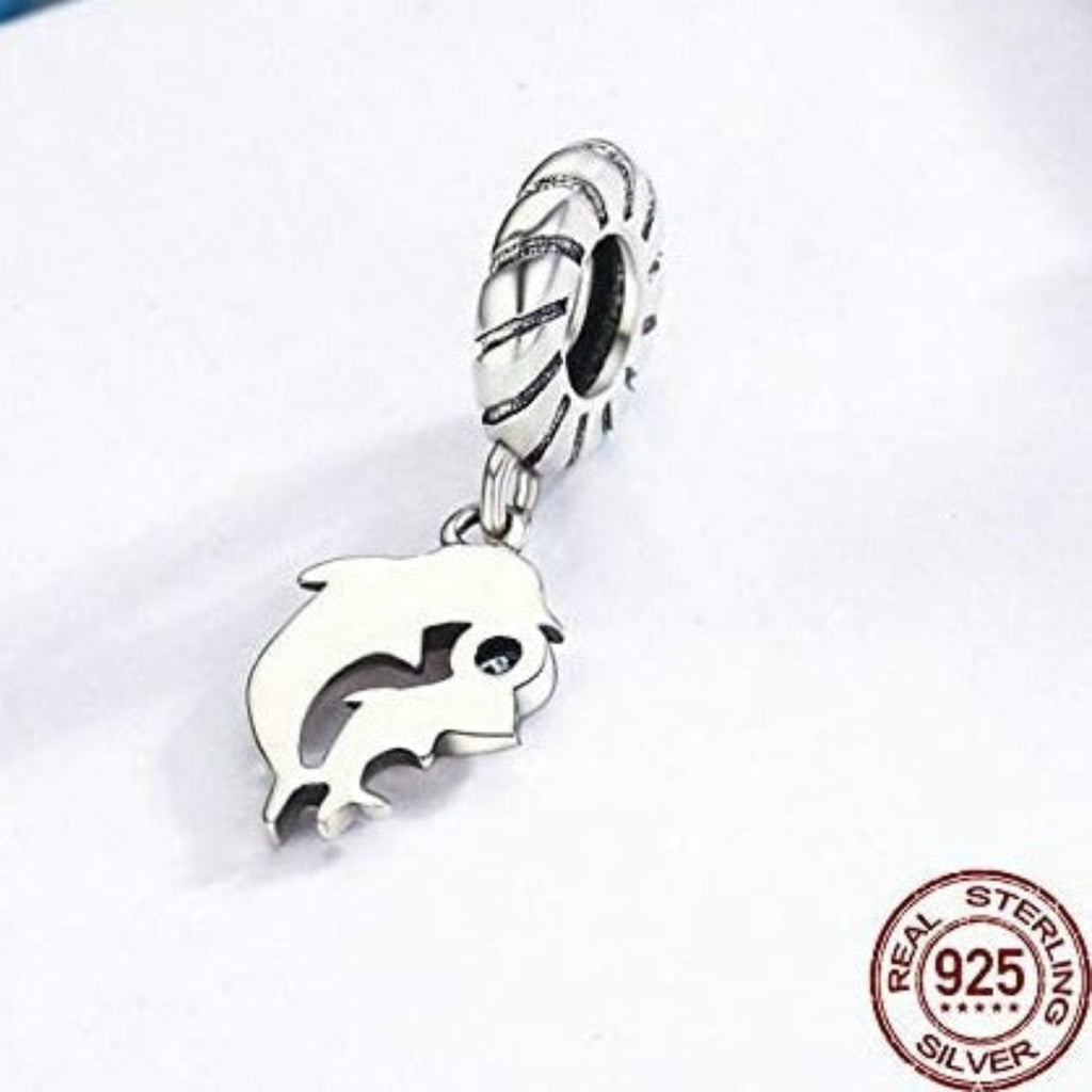 Dolphin Mom Baby Sterling Silver Dangle Pendant Bead Charm - Bolenvi Pandora Disney Chamilia Cartier Tiffany Charm Bead Bracelet Jewelry 