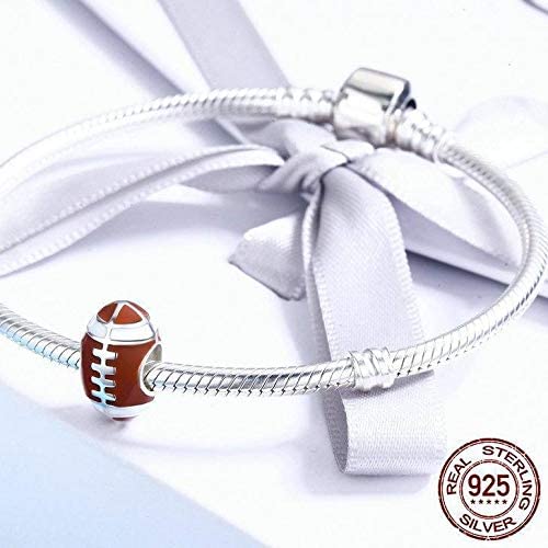 Realistic Football Rugby Sports Sterling Silver Bead Charm - Bolenvi Pandora Disney Chamilia Cartier Tiffany Charm Bead Bracelet Jewelry 