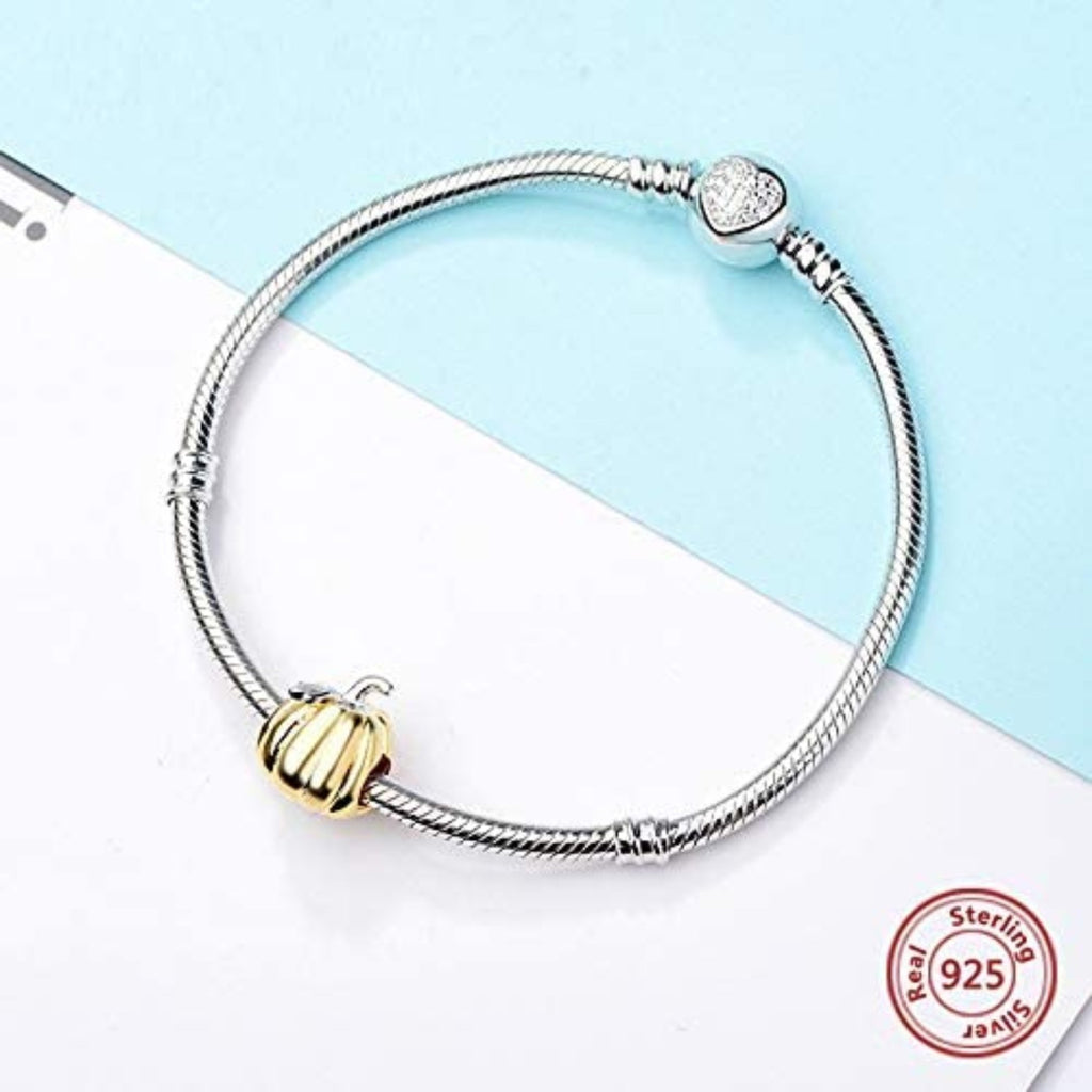 Golden Pumpkin Sterling Silver Bead Charm - Bolenvi Pandora Disney Chamilia Cartier Tiffany Charm Bead Bracelet Jewelry 