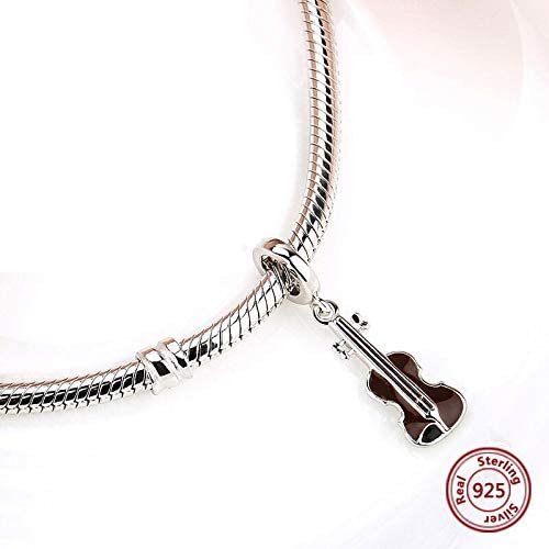 Wooden Violin Musical Instrument Sterling Silver Dangle Pendant Bead Charm - Bolenvi Pandora Disney Chamilia Jewelry 