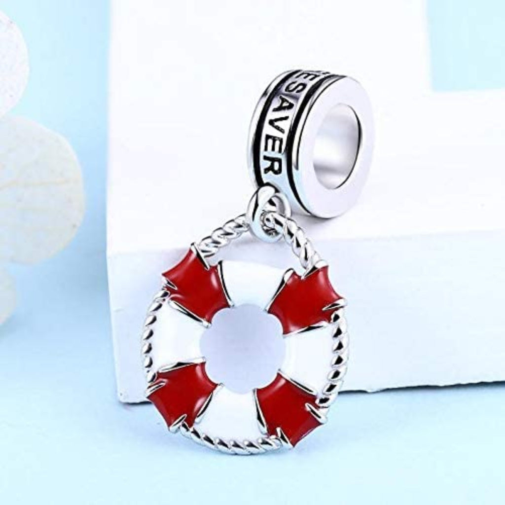 Lifesaver Lifeguard Sterling Silver Dangle Pendant Bead Charm - Bolenvi Pandora Disney Chamilia Cartier Tiffany Charm Bead Bracelet Jewelry 