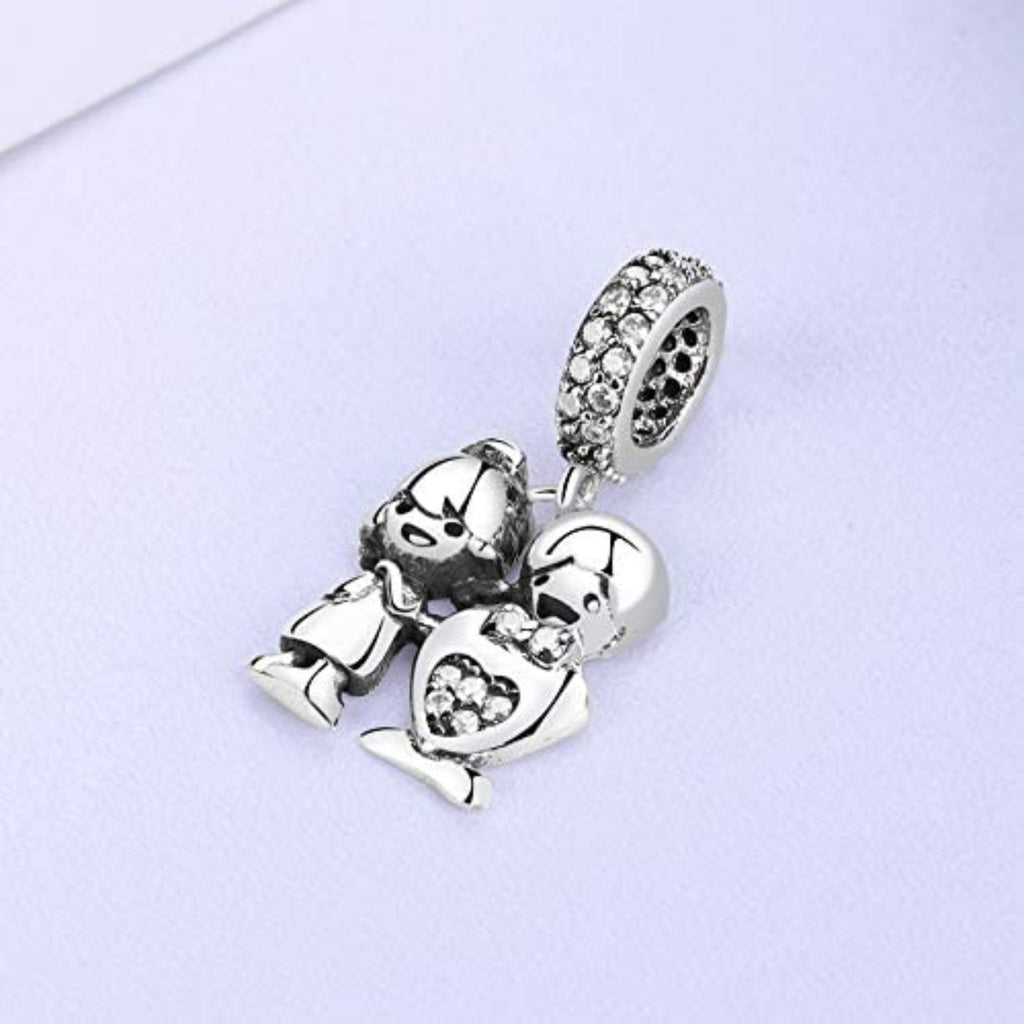 Brother Sister Boy Girl Sterling Silver Dangle Pendant Bead Charm - Bolenvi Pandora Disney Chamilia Cartier Tiffany Charm Bead Bracelet Jewelry 