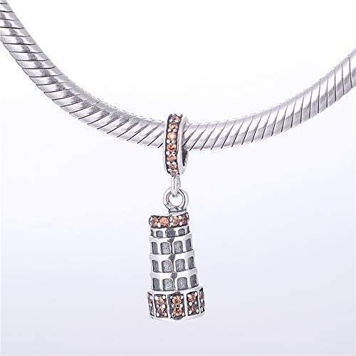 Leaning Tower of Pisa Italy Sterling Silver Dangle Pendant Bead Charm - Bolenvi Pandora Disney Chamilia Cartier Tiffany Charm Bead Bracelet Jewelry 